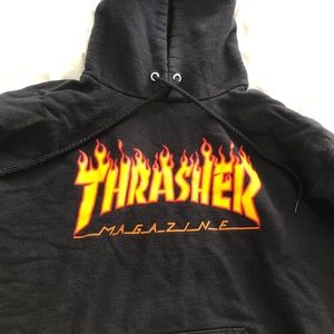 thrasher flames black hoodie